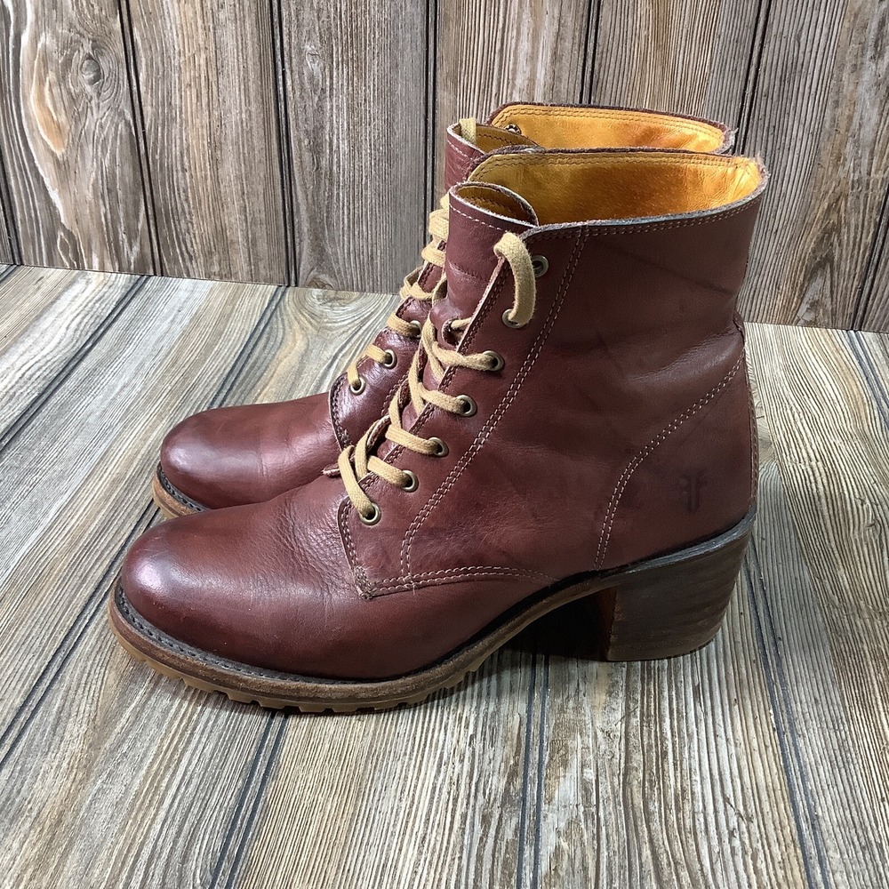 RARE Frye Sabrina 6G Boots Womens Lace Up Brown Marbled Combat Vintage Size 10 M - Picture 3 of 14